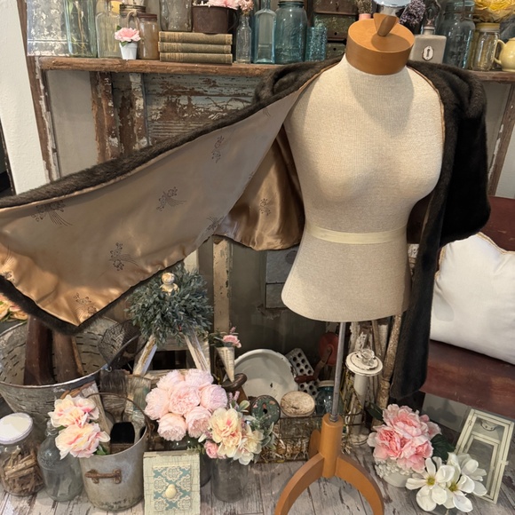 Vintage FAUX MINK FUR Stole | ART DECO GLAM Shawl LINED WRAP Capelet | Mahogany - Picture 2 of 14